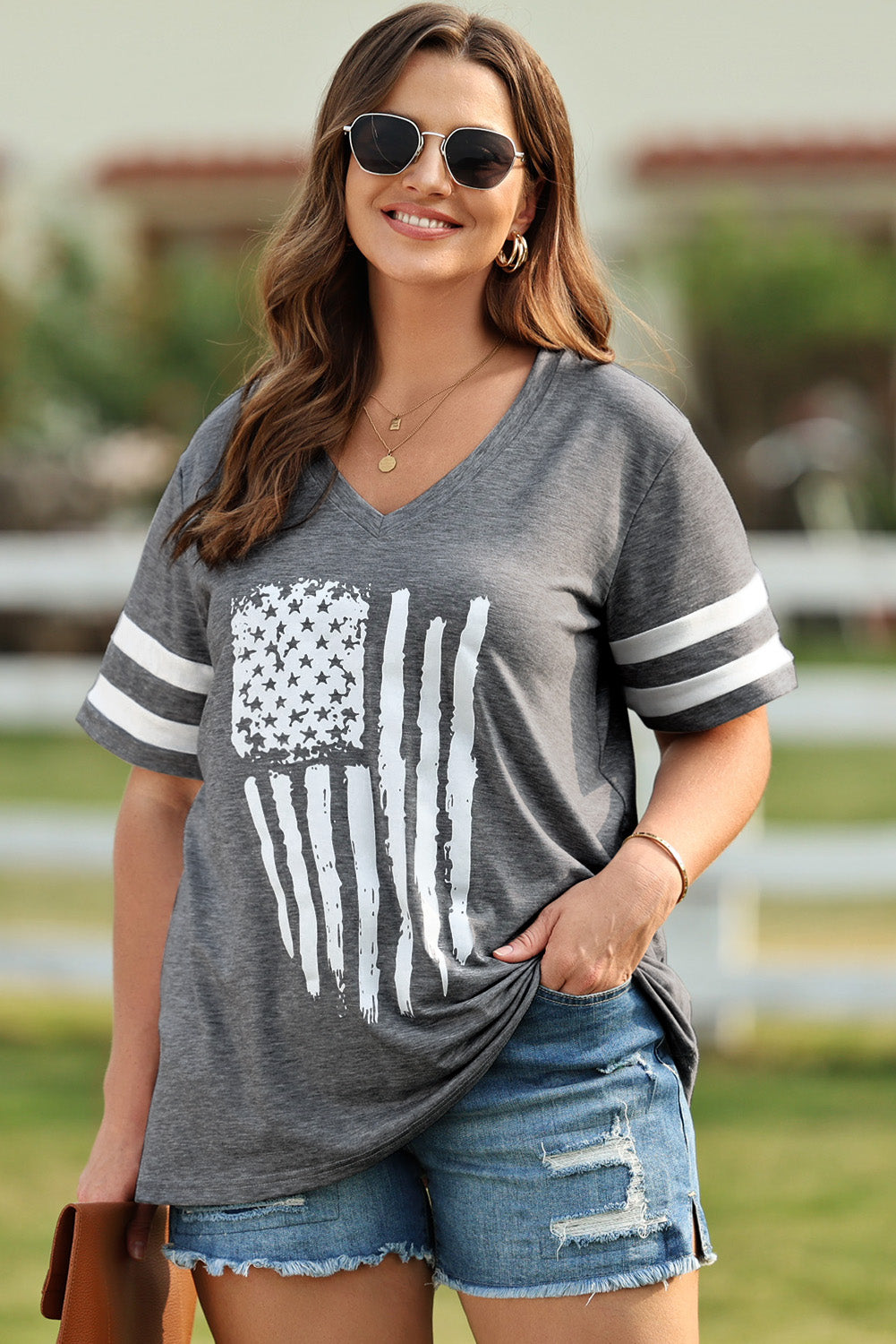 US Flag V-Neck Tee