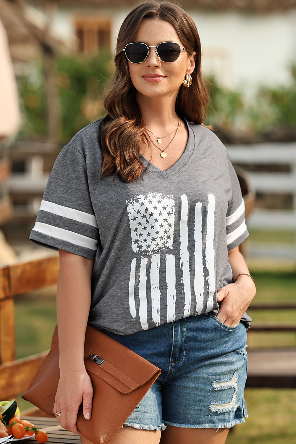US Flag V-Neck Tee