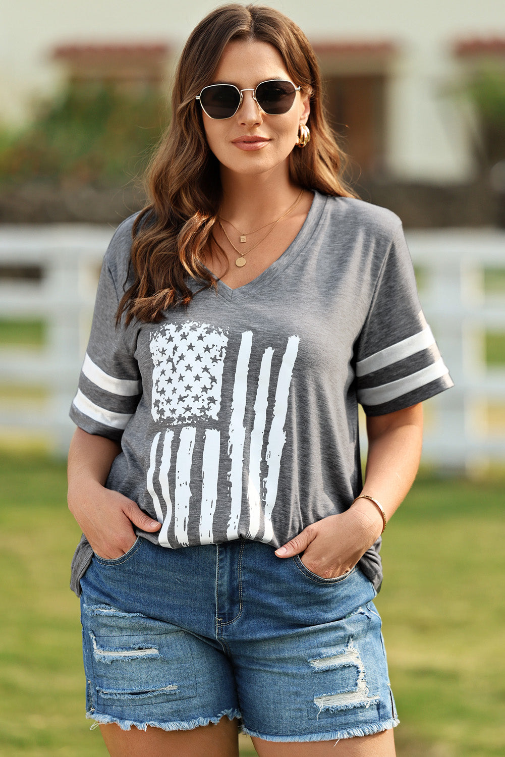 US Flag V-Neck Tee